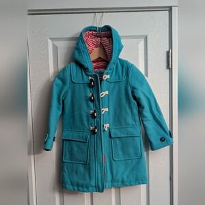 Mini Boden Kids Teal Hooded Duffle Wool Coat Toggle Coat